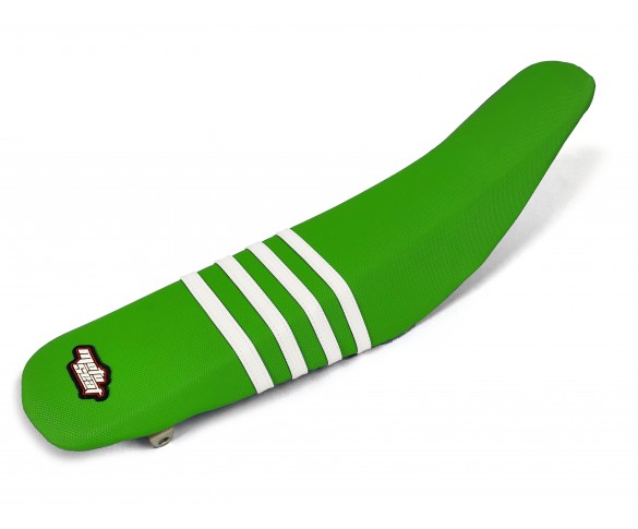 Moto Seat, Sadelöverdrag Stripes, VIT GRÖN, Kawasaki 19-25 KX450, 24-25 KX450X, 21-25 KX250, 24-25 KX250X