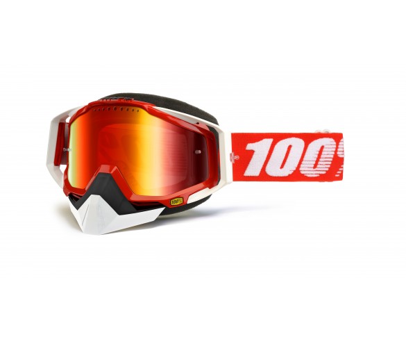 100%, RACECRAFT Snowmobile Goggle Fire Red - Mirror Red Vented Dual lens w/P, VUXEN