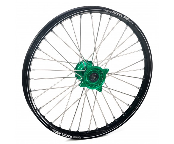 Haan Wheels, Komplett Hjul A60, 1,60, 21", FRAM, SVART GRÖN, KTM 16-25 450 EXC-F, 15-25 450 SX-F, 18-22 250 EXC TPI/300 EXC TPI, 23-25 250 EXC/150 EXC/300 EXC/300 SX, 16-17 250 EXC/300 EXC, 16-24 250 EXC-F, 25 250 EXC-F /150 SX, 15-25 250 SX/250 SX-F, 16-