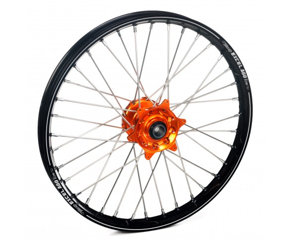 Haan Wheels, Komplett Hjul A60, 1,60, 21", FRAM, SVART ORANGE, KTM 03-15 450 EXC-F, 03-14 450 SX-F, 03-15 250 EXC/250 EXC-F, 03-14 250 SX/250 SX-F, 10-15 350 EXC-F, 10-14 350 SX-F, 03-15 125 EXC/300 EXC, 03-14 125 SX, 07-08 144 SX, 09-14 150 SX, 04-15 200