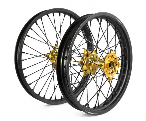 Holeshot, Komplett Hjulset, 2,15/1,60, 19/21", BAK FRAM, MATT SVART GULD, Suzuki 05-25 RM-Z450, 07-25 RM-Z250