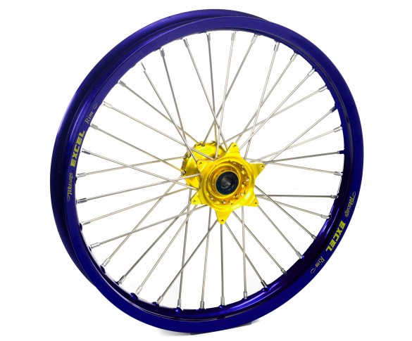 Haan Wheels, Komplett Hjul, 1,60, 21", FRAM, BLÅ GUL, KTM 16-25 450 EXC-F, 15-25 450 SX-F, 18-22 250 EXC TPI/300 EXC TPI, 23-25 250 EXC/150 EXC/300 EXC/300 SX, 16-17 250 EXC/300 EXC, 16-24 250 EXC-F, 25 250 EXC-F /150 SX, 15-25 250 SX/250 SX-F, 16-25 350 