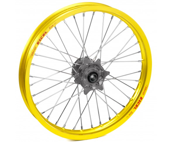 Haan Wheels, Komplett Hjul, 1,40, 19", FRAM, GUL GRÅ, Suzuki 02-25 RM85, 97-01 RM80