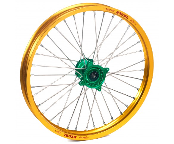 Haan Wheels, Komplett Hjul, 1,60, 21", FRAM, GULD GRÖN, Kawasaki 06-18 KX450F, 06-08 KX250, 19-20 KX250, 06-18 KX250F, 06-08 KX125