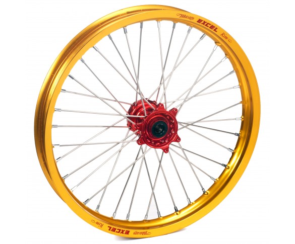 Haan Wheels, Komplett Hjul, 1,60, 21", FRAM, GULD RÖD, KTM 03-15 450 EXC-F, 03-14 450 SX-F, 03-15 250 EXC/250 EXC-F, 03-14 250 SX/250 SX-F, 10-15 350 EXC-F, 10-14 350 SX-F, 03-15 125 EXC/300 EXC, 03-14 125 SX, 07-08 144 SX, 09-14 150 SX, 04-15 200 EXC, 03