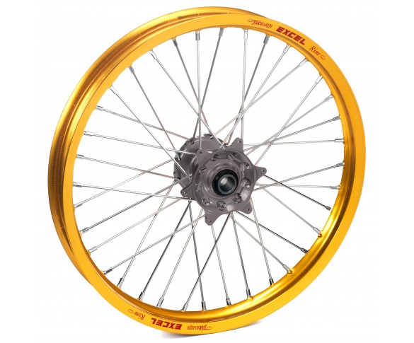 Haan Wheels, Komplett Hjul, 1,60, 14", FRAM, GULD GRÅ, KTM 02-24 65 SX, Husqvarna 17-24 TC 65, GasGas 24 MC 65, 21-23 MC 65