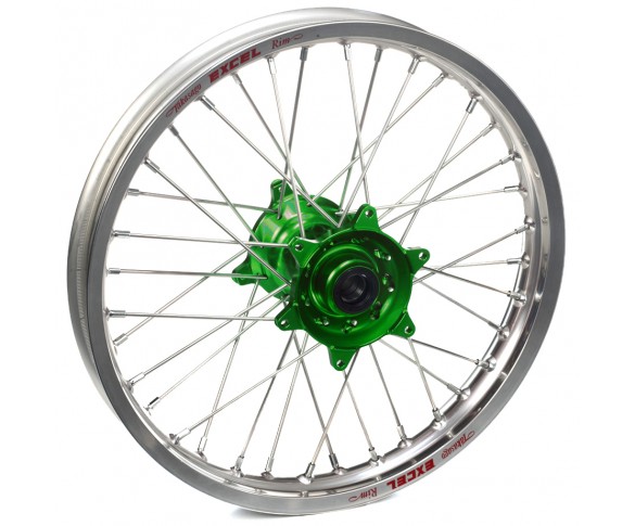 Haan Wheels, Komplett Hjul, 2,15, 19", BAK, SILVER GRÖN, Kawasaki 19-25 KX450, 06-18 KX450F, 24-25 KX450X, 03-08 KX250, 19-25 KX250, 04-18 KX250F, 24-25 KX250X, 03-08 KX125