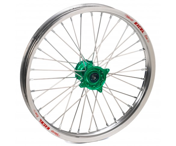 Haan Wheels, Komplett Hjul, 1,60, 21", FRAM, SILVER GRÖN, Kawasaki 06-18 KX450F, 06-08 KX250, 19-20 KX250, 06-18 KX250F, 06-08 KX125