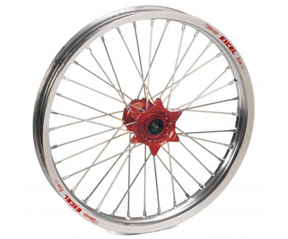 Haan Wheels, Komplett Hjul, 1,40, 19", FRAM, SILVER RÖD, Suzuki 02-25 RM85, 97-01 RM80