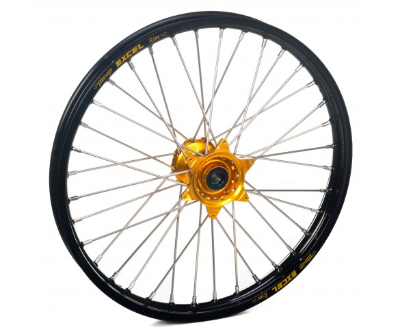 Haan Wheels, Komplett Hjul, 1,60, 21", FRAM, SVART GULD, KTM 03-15 450 EXC-F, 03-14 450 SX-F, 03-15 250 EXC/250 EXC-F, 03-14 250 SX/250 SX-F, 10-15 350 EXC-F, 10-14 350 SX-F, 03-15 125 EXC/300 EXC, 03-14 125 SX, 07-08 144 SX, 09-14 150 SX, 04-15 200 EXC, 