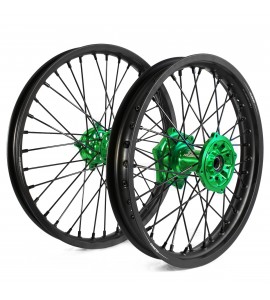 Holeshot, Komplett Hjulset, 2,15/1,60, 19/21", BAK FRAM, MATT SVART GRÖN, Kawasaki 06-18 KX450F, 06-08 KX250, 19-20 KX250, 06-18 KX250F, 06-08 KX125
