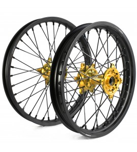 Holeshot, Komplett Hjulset, 2,15/1,60, 19/21", BAK FRAM, MATT SVART GULD, Suzuki 05-25 RM-Z450, 07-25 RM-Z250