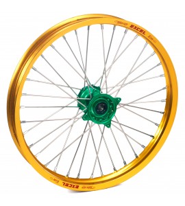 Haan Wheels, Komplett Hjul, 1,60, 14", FRAM, GULD GRÖN, KTM 02-24 65 SX, Husqvarna 17-24 TC 65, GasGas 24 MC 65, 21-23 MC 65
