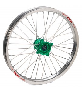 Haan Wheels, Komplett Hjul, 1,60, 21", FRAM, SILVER GRÖN, Kawasaki 06-18 KX450F, 06-08 KX250, 19-20 KX250, 06-18 KX250F, 06-08 KX125